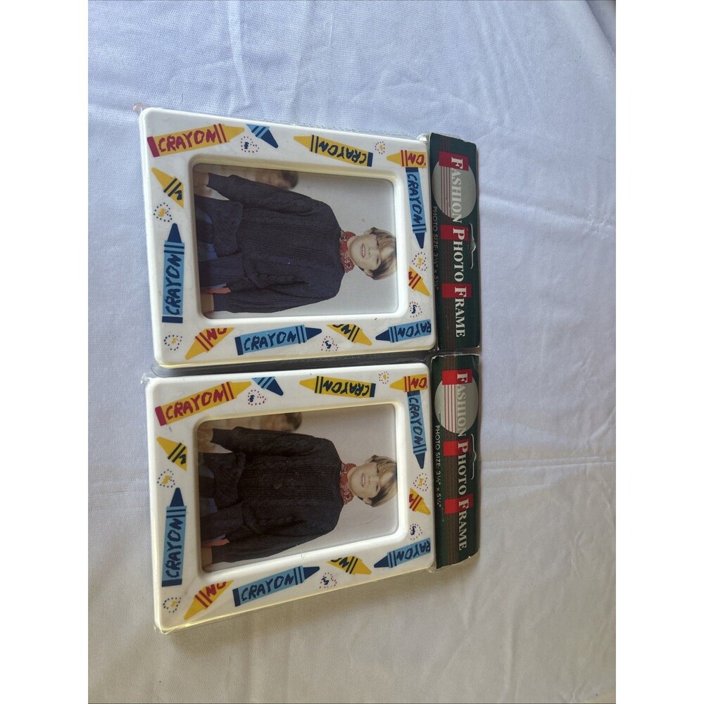 Vintage 90s Kmart Deadstock Crayon Ceramic Photo Frames Set of 2 New Sealed NOS